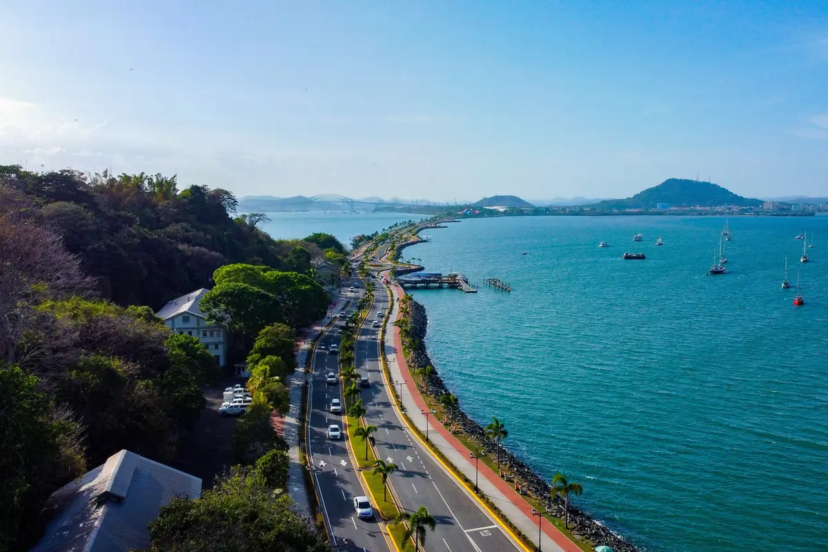 Aerial view of the Amador Causeway, Panama City
