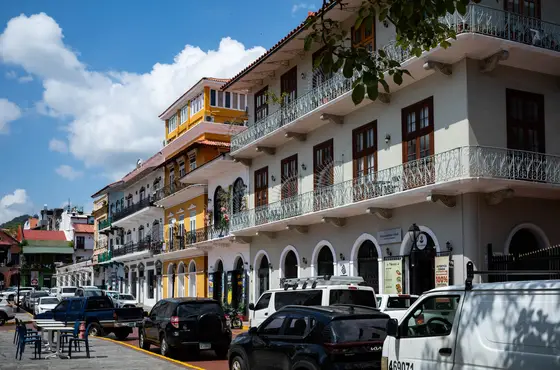 Colonial street with balconies in Casco Antiguo, Panama City