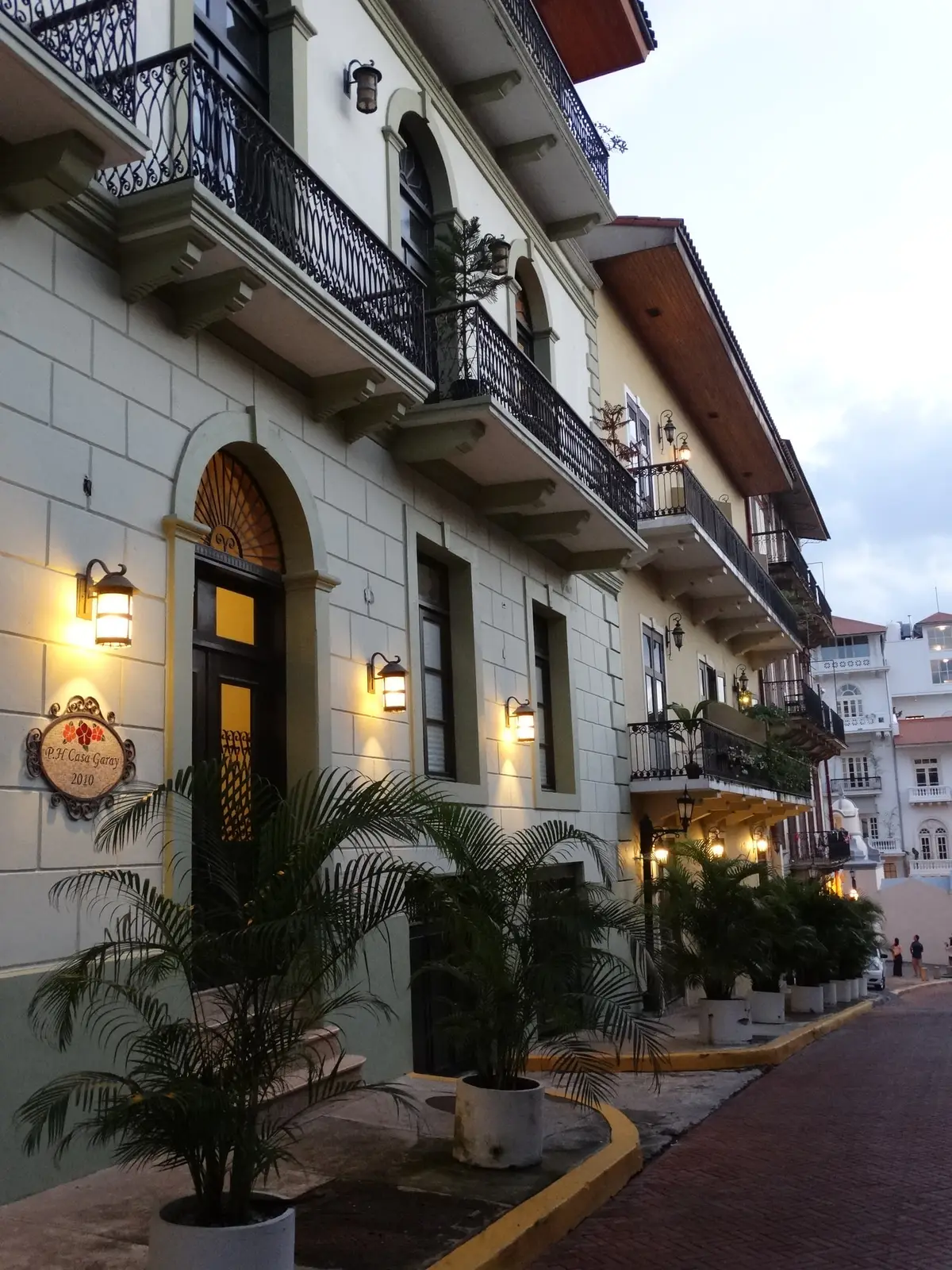 Colonial street in Casco Antiguo, Panama City, at dusk