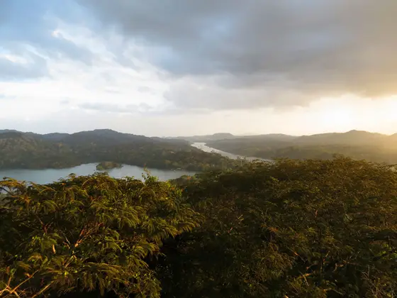 Sunset over the rainforest and the Panama Canal at Gamboa