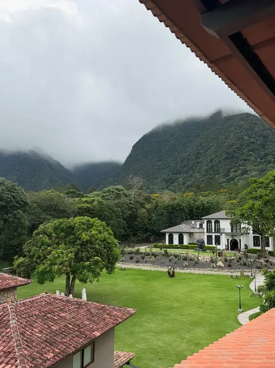 El Valle de Anton, Cocle, Panama: the valley and the ridge under cloud, from the hotel gardens